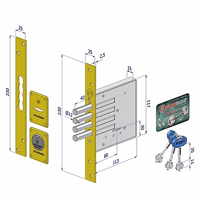 Κλειδαριά Ασφαλείας Securemme - 11cm (3 Κλειδιά)