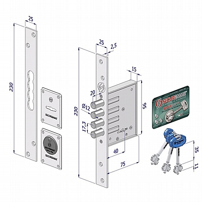 Κλειδαριά Ασφαλείας Securemme - 6cm (3 Κλειδιά)